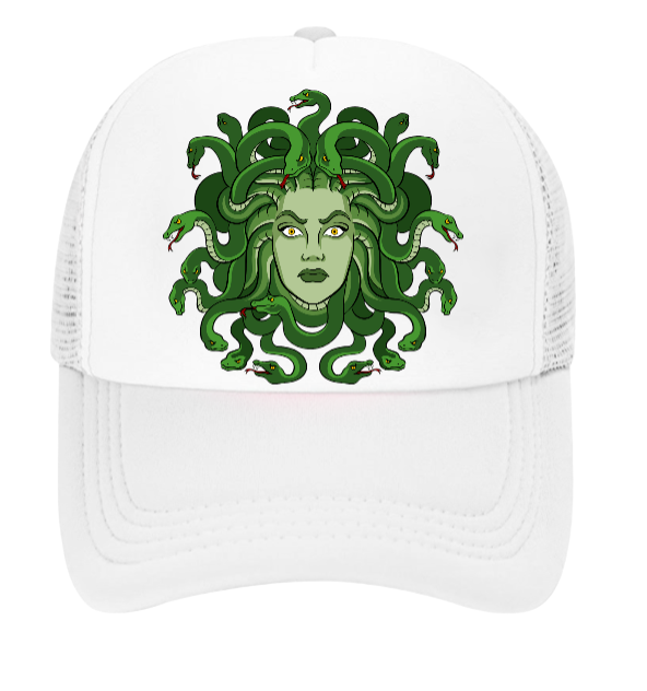Medusa Hat Beauty Goddess Mythological Creature Trucker Hat 20 Snakes Halloween