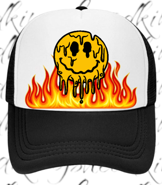 Burning Flame Hat Burning Dripping Face Hat Adjustable Snapback Trucker Hat Fire