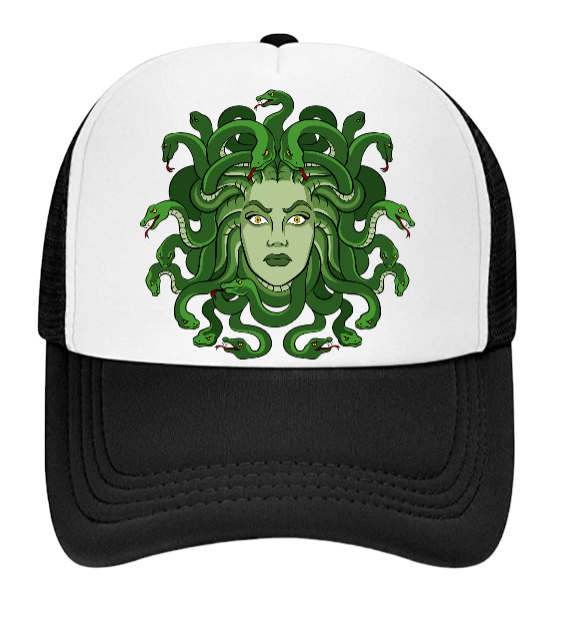 Medusa Hat Beauty Goddess Mythological Creature Trucker Hat 20 Snakes Halloween