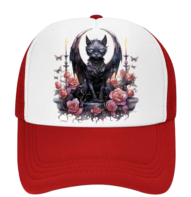 Angel Cat Hat Adjustable Snapback Trucker Hat Cute Black Cat With Wings Floral