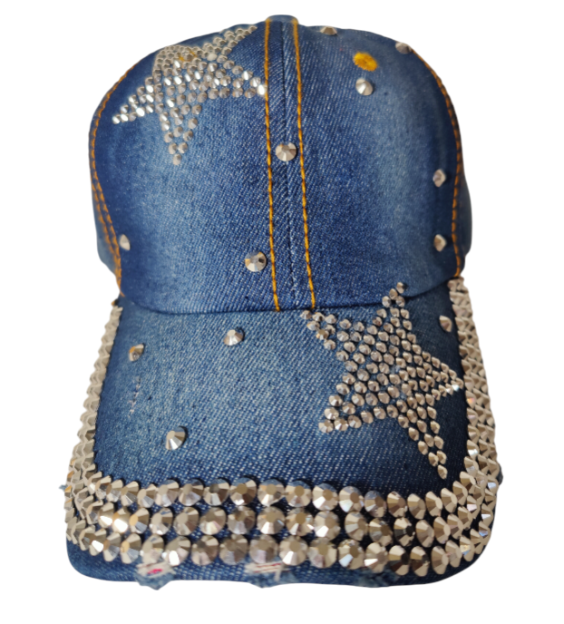 Star Hat Embroidered Adjustable Baseball Hat Crystals Star Denim Jeans Style Hat