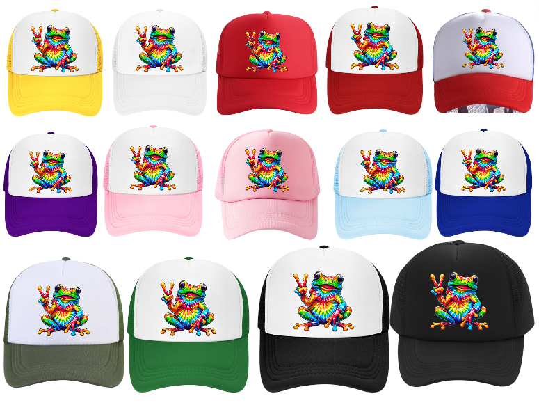 Tie and Dye Hat Adjustable Snapback Trucker Hat Happy Cute Frog Hat Funny Hat
