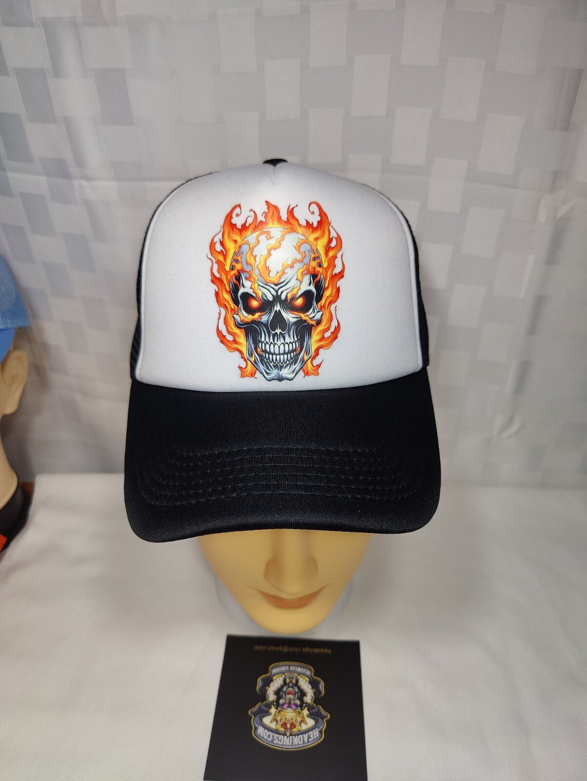 Flaming Skull Hat Adjustable Snapback Trucker Hat Burning Skull Hat Hardcore Hat