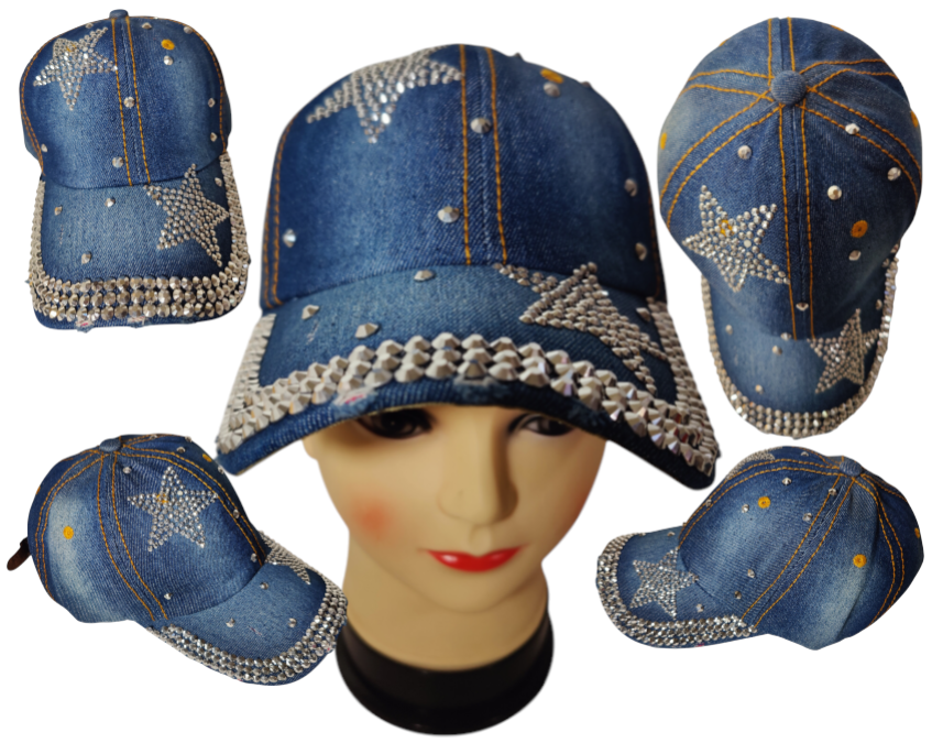 Star Hat Embroidered Adjustable Baseball Hat Crystals Star Denim Jeans Style Hat