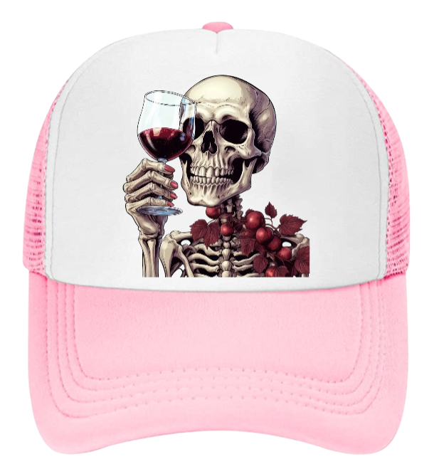 Gothic Skull Hat Adjustable Snapback Trucker Hat Skull Drinking Wine Skull Hat