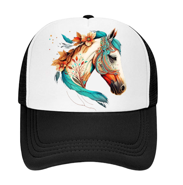 Horse Hat Adjustable Snapback Trucker Hat Colorful Bohemian Horse Hat
