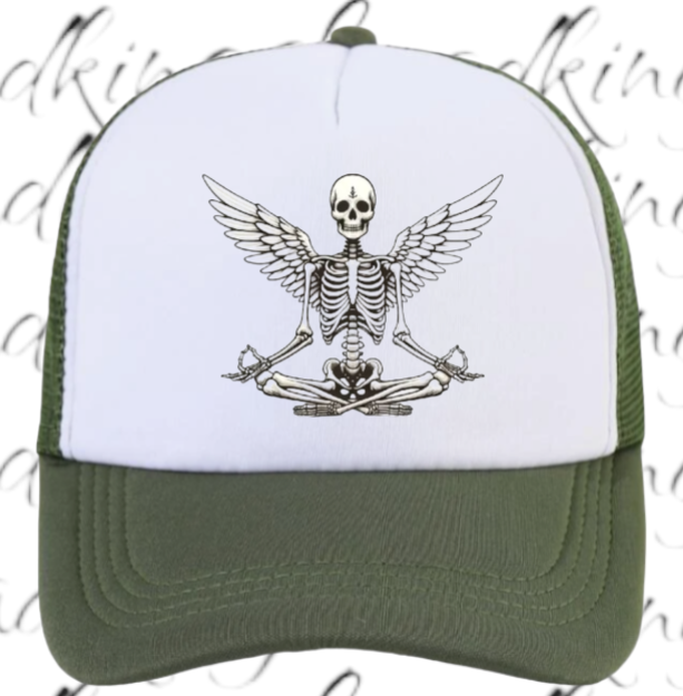 Funny Hat Adjustable Snapback Trucker Hat Yoga Meditation Gym Workout Hat Skull
