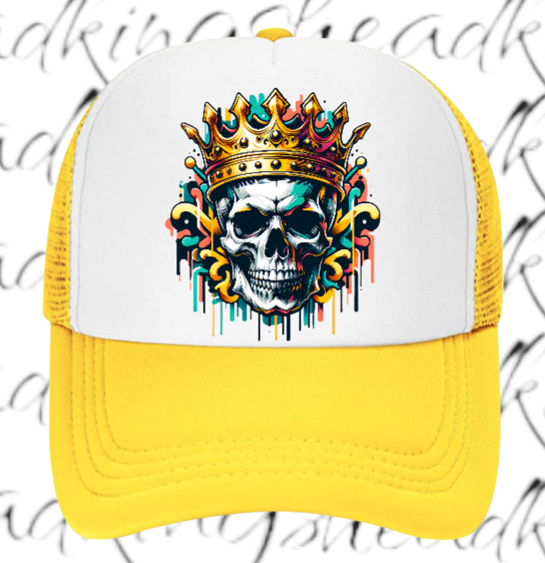 King Hat Adjustable Snapback Trucker Hat Skull Wearing Crown Hat Kingdom Hat