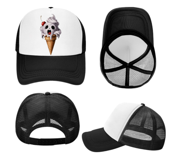 Ice Cream Ghost Hat Adjustable Snapback Trucker Hat Gift for Ice Cream Lovers