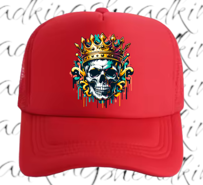 King Hat Adjustable Snapback Trucker Hat Skull Wearing Crown Hat Kingdom Hat