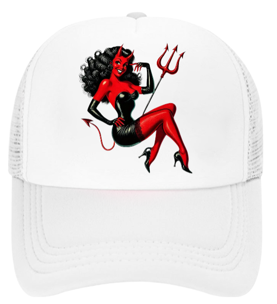 Cute Devil Hat Adjustable Snapback Trucker Hat Beautiful Cute Devil Lady in Red