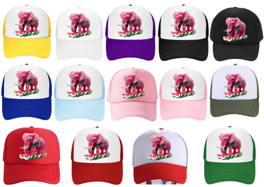 Watermelon Elephant Adjustable Snapback Trucker Hat Summer Hat Watermelons Hat