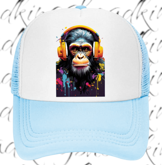 Gorilla Music Hat Adjustable Snapback Trucker Hat Funny Monkey Headphones Hat