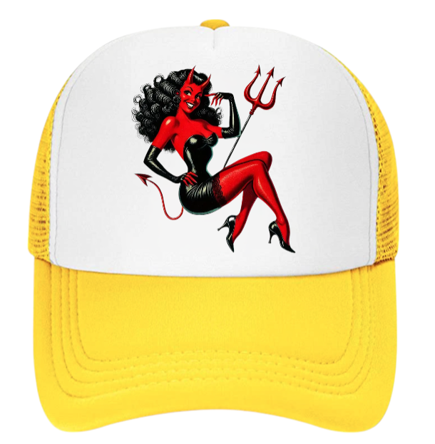 Cute Devil Hat Adjustable Snapback Trucker Hat Beautiful Cute Devil Lady in Red