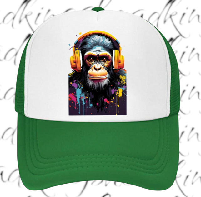 Gorilla Music Hat Adjustable Snapback Trucker Hat Funny Monkey Headphones Hat