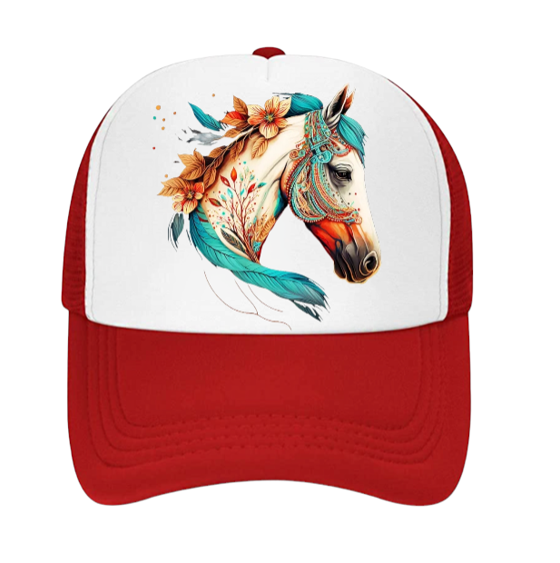 Horse Hat Adjustable Snapback Trucker Hat Colorful Bohemian Horse Hat