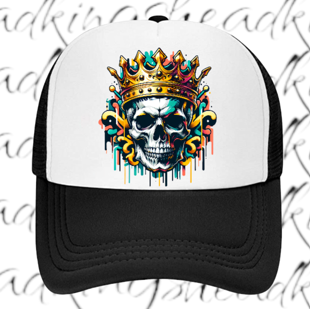 King Hat Adjustable Snapback Trucker Hat Skull Wearing Crown Hat Kingdom Hat