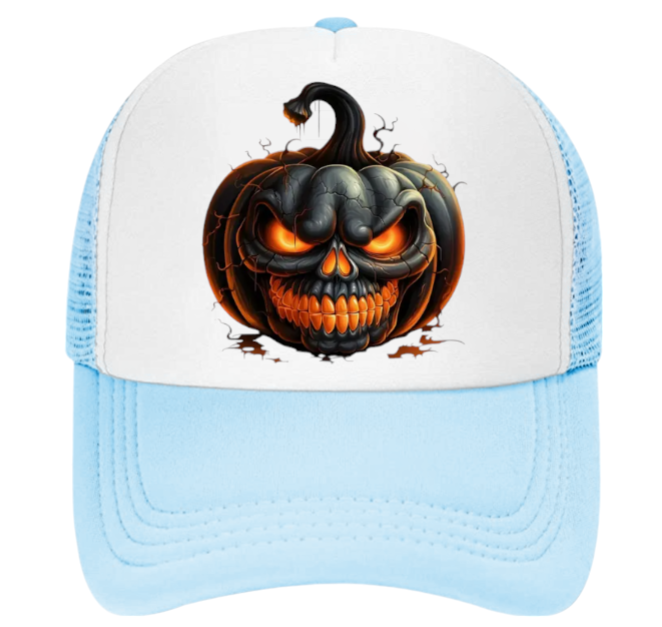 Black Pumpkin Hat Adjustable Snapback Trucker Hat Burning Scary Pumpkin Head