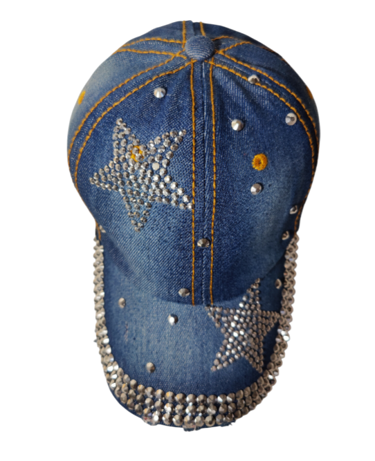 Star Hat Embroidered Adjustable Baseball Hat Crystals Star Denim Jeans Style Hat