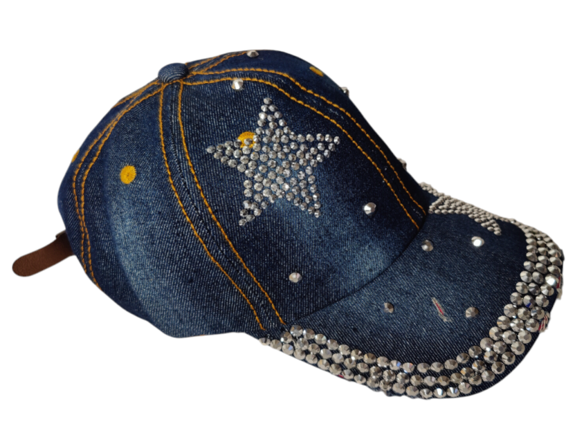 Star Hat Embroidered Adjustable Baseball Hat Crystals Star Denim Jeans Style Hat