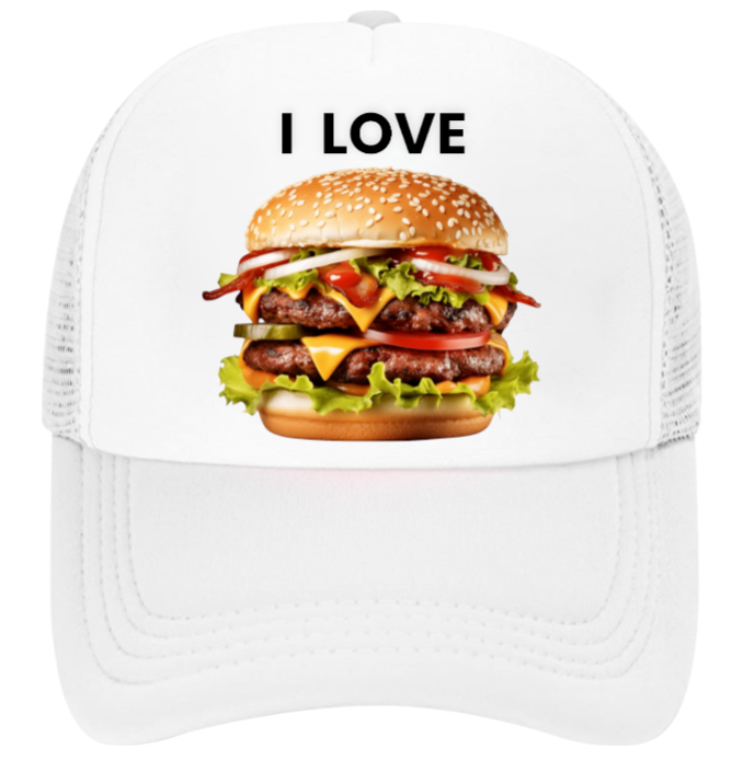 I love Burgers Hat Adjustable Snapback Trucker Hat Burgers Hat Coca-Cola Burger