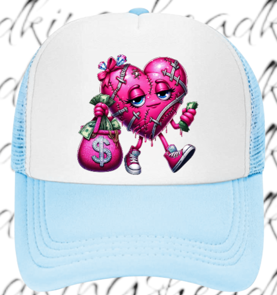 Dollars Hat Adjustable Snapback Trucker Hat Wounded Heart Holding Money Dollars