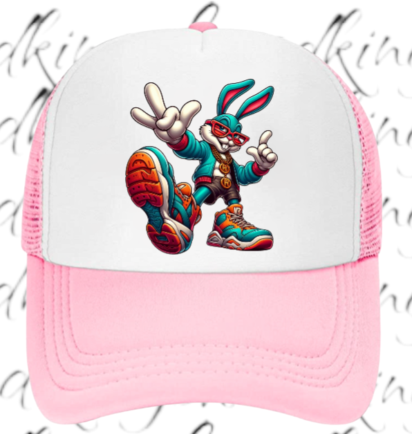 Gangster Bunny Hat Adjustable Snapback Trucker Hat Bunny Wearing Sneaker Shoes