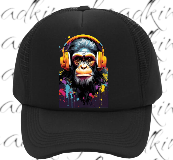 Gorilla Music Hat Adjustable Snapback Trucker Hat Funny Monkey Headphones Hat