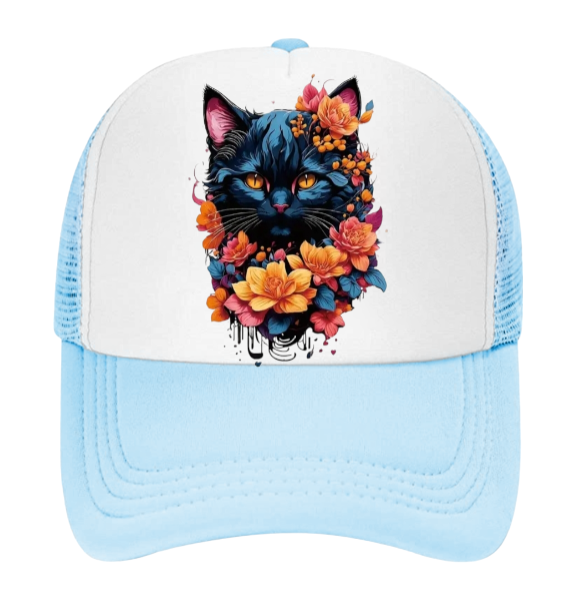Cat Hat Adjustable Snapback Trucker Hat Floral Black Cat Animal Lovers Gift