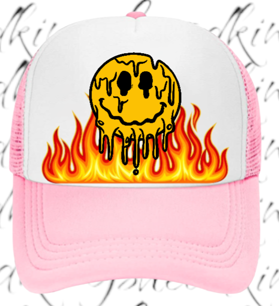 Burning Flame Hat Burning Dripping Face Hat Adjustable Snapback Trucker Hat Fire