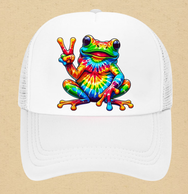 Tie and Dye Hat Adjustable Snapback Trucker Hat Happy Cute Frog Hat Funny Hat