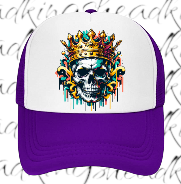 King Hat Adjustable Snapback Trucker Hat Skull Wearing Crown Hat Kingdom Hat