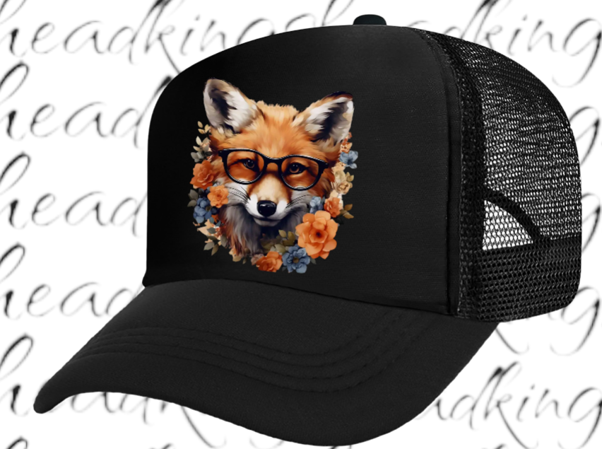 Cute Fox Hat Adjustable Snapback Trucker Hat Anime Fox Wearing Reading Glasses