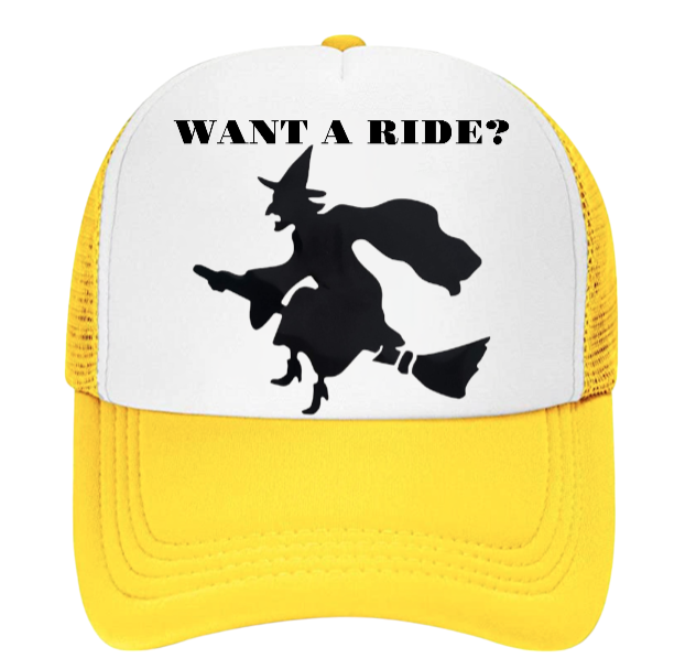 Witch Hat Witch Riding Broom Hat Adjustable Snapback Trucker Hat Halloween Hat