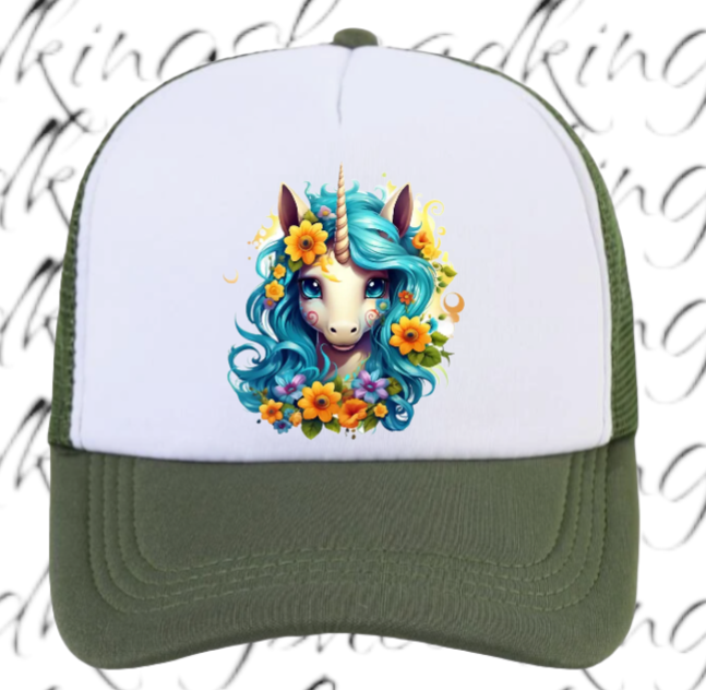 Anime Unicorn Hat Adjustable Snapback Trucker Hat Cute Baby Unicorn Floral Hat