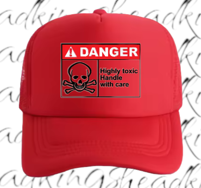 Funny Hat Adjustable Trucker Hat Safety Hat Danger Warning Sign Hat Toxic Love