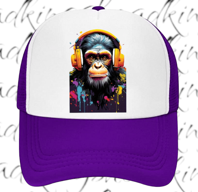 Gorilla Music Hat Adjustable Snapback Trucker Hat Funny Monkey Headphones Hat