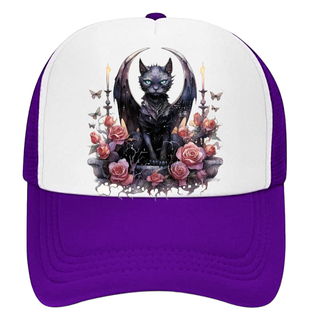 Angel Cat Hat Adjustable Snapback Trucker Hat Cute Black Cat With Wings Floral