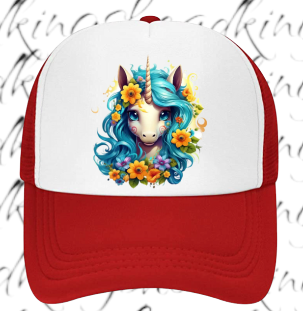 Anime Unicorn Hat Adjustable Snapback Trucker Hat Cute Baby Unicorn Floral Hat