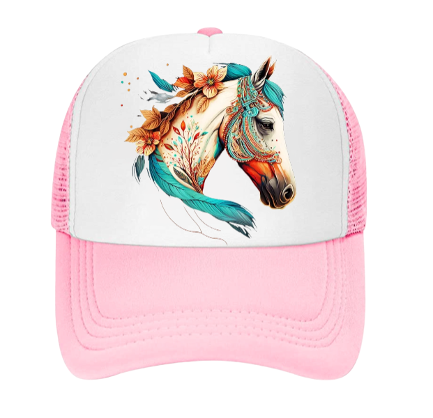 Horse Hat Adjustable Snapback Trucker Hat Colorful Bohemian Horse Hat