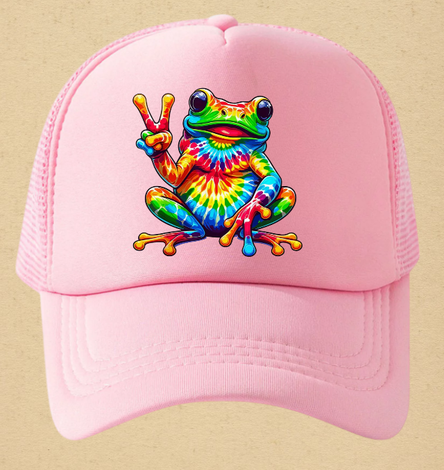 Tie and Dye Hat Adjustable Snapback Trucker Hat Happy Cute Frog Hat Funny Hat