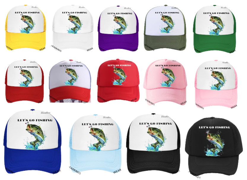 Fishing Hat Adjustable Snapback Trucker Hat Let's Go Fishing Hat Sea Fish Bait