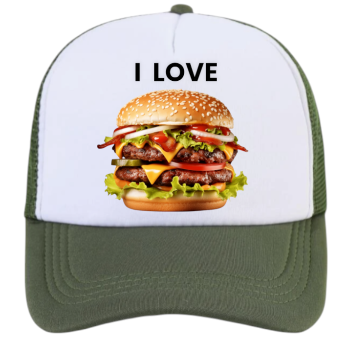 I love Burgers Hat Adjustable Snapback Trucker Hat Burgers Hat Coca-Cola Burger