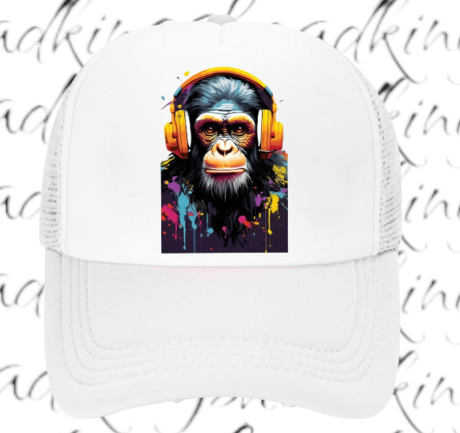 Gorilla Music Hat Adjustable Snapback Trucker Hat Funny Monkey Headphones Hat