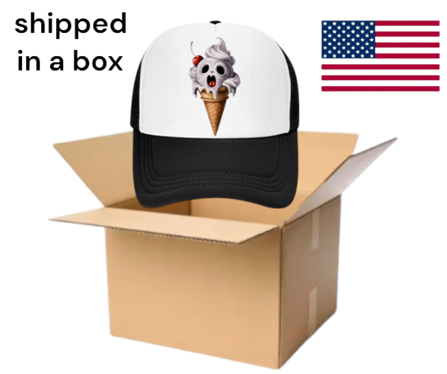 Ice Cream Ghost Hat Adjustable Snapback Trucker Hat Gift for Ice Cream Lovers