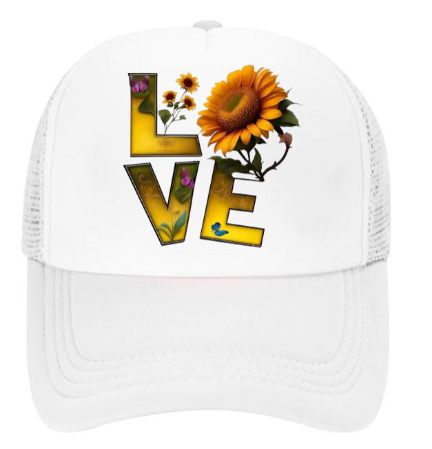 Love Baseball Hat Sunflower Trucker Hat Adjustable Snapback Hat Unisex Hat