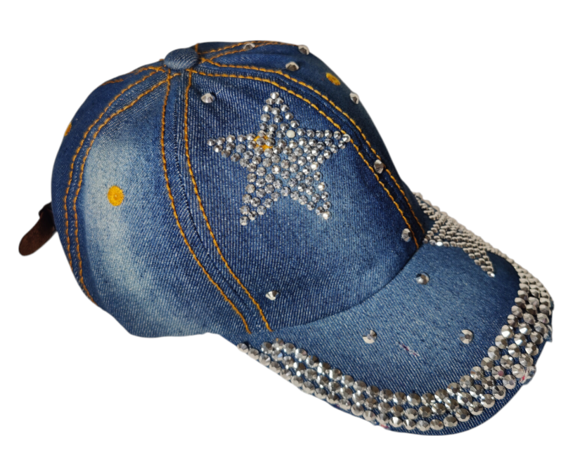 Star Hat Embroidered Adjustable Baseball Hat Crystals Star Denim Jeans Style Hat