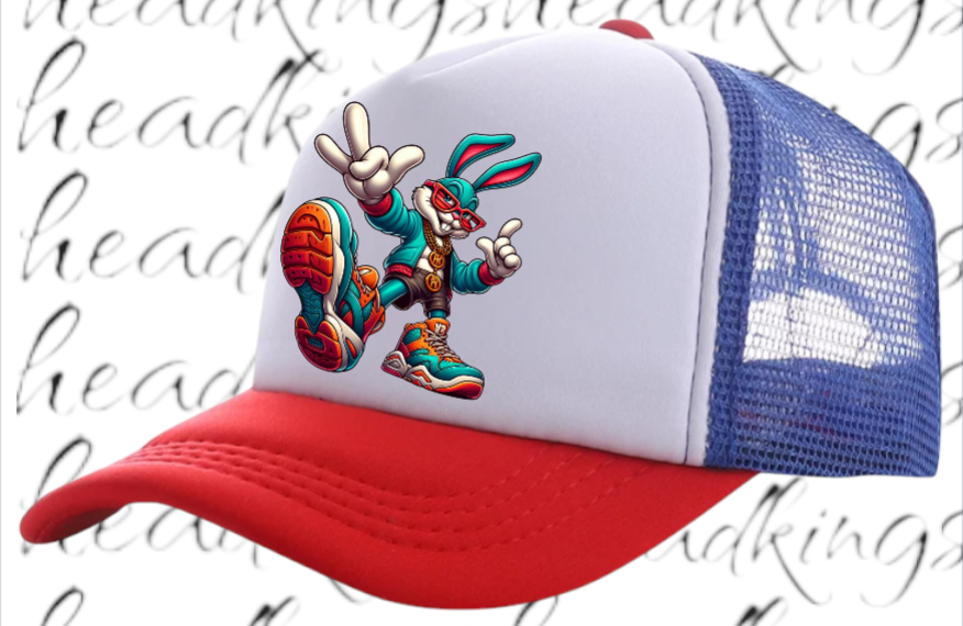 Gangster Bunny Hat Adjustable Snapback Trucker Hat Bunny Wearing Sneaker Shoes
