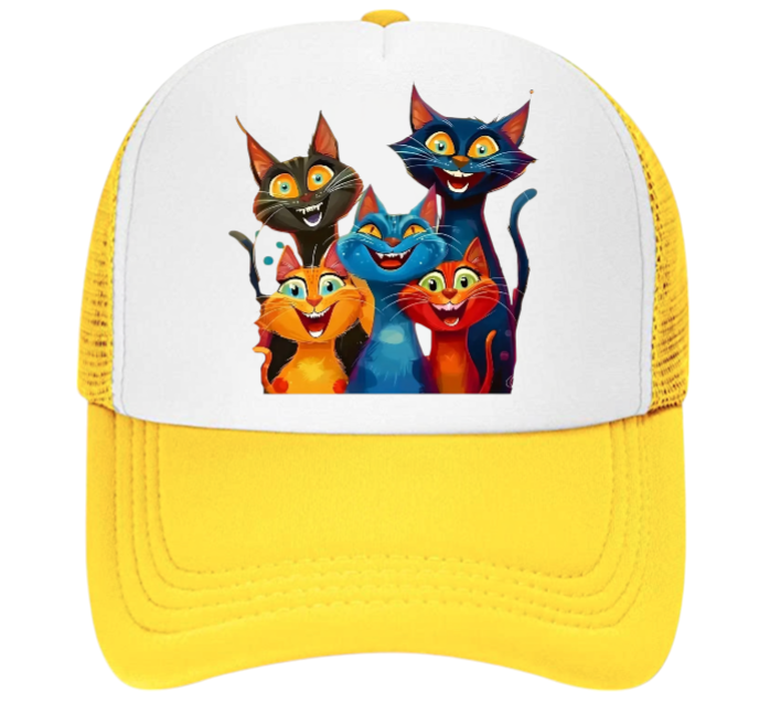 Cat Hat Adjustable Snapback Trucker Hat Smiling Cute Cat Family Cat Lovers Hat