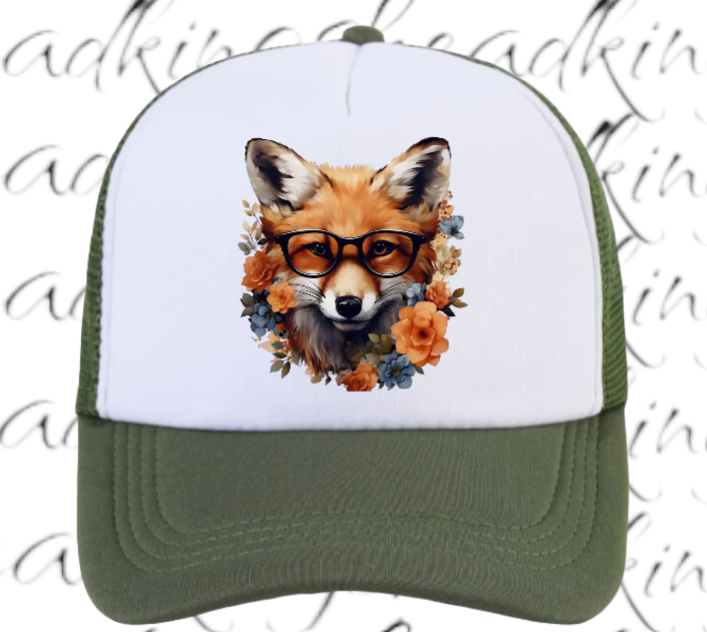 Cute Fox Hat Adjustable Snapback Trucker Hat Anime Fox Wearing Reading Glasses